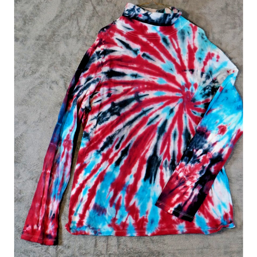Bobbie Brooks L Long Sleeve Shirt Red Aqua‎ Spiral | Artisan Hand Dyed Tie-Dye